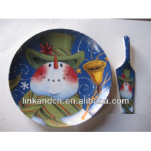 KC-02533wholesale Schneemann Weihnachtsteller, runde Pizza / Kuchen Platten mit Server